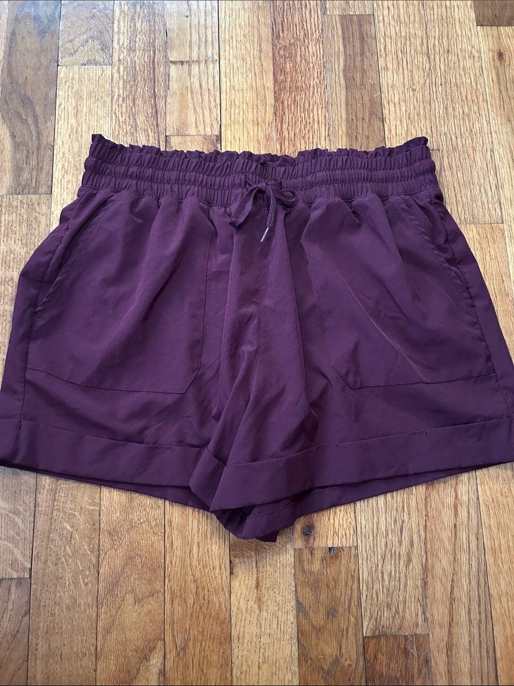 90 Degree By Reflex Women’s Athletic Drawstring Cuff Shorts - Deep Plum Sz Large